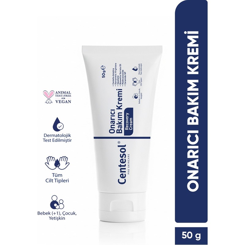 CENTESOL Onarıcı Cilt Bakım Kremi Yoğun Nemlendirici Bariyer Güçlendirici Recovery Cica Cream 50 G