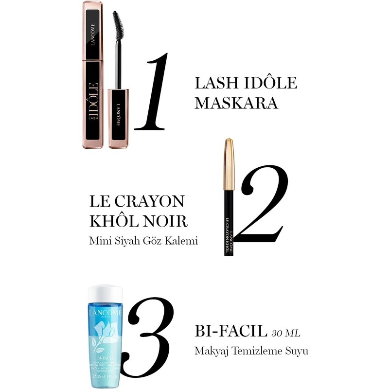 Lancome Lash Idôle Maskara ve Bi-Facil 30ml Makyaj Seti Tüm Cilt Tipleri için Uzun Süre Kalıcı