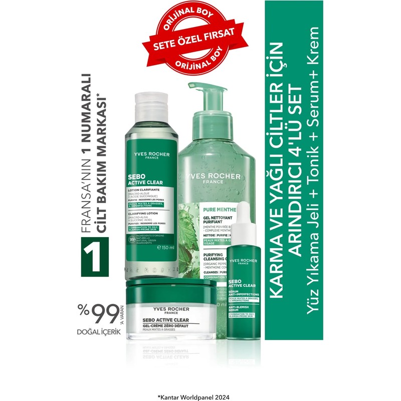 Yves Rocher Karma ve Yağlı Ciltler İçin 4’lü Arındırıcı Set - Sebo Active Clear Özellikli