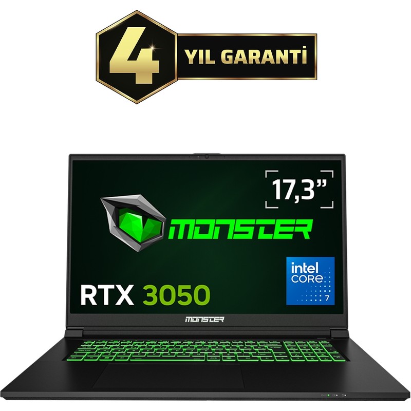 Monster Abra A7 V15.6.4 Intel Core 7 250H 16 GB RAM 1 TB SSD 4 GB RTX 3050 FreeDOS 17,3" 144 Hz Oyun Bilgisayarı - En Uygun Fiyatlarla Piinti'de