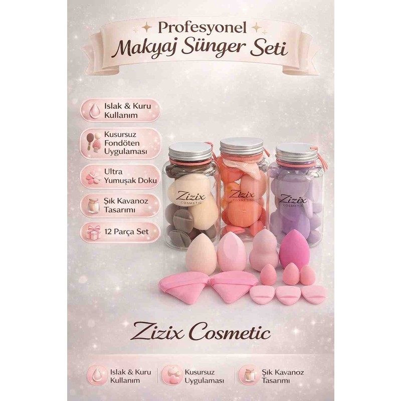 Zizix Cosmetic Profesyonel Makyaj Sünger – Beauty Blender Fondöten ve Pudra Süngeri Kavanozlu
