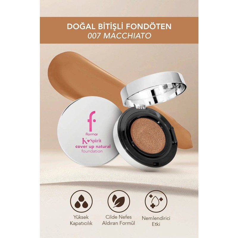 Flormar K-Spirit Cover Up Yüksek Kapatıcı Uzun Süre Kalıcı Doğal Bitişli Cushion Fondöten - 007 Macchiato