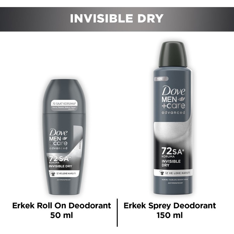Dove Men +Care Advanced Erkek Deodorant Invisible Dry 150 ml + Invisible Dry Roll On 50 ml