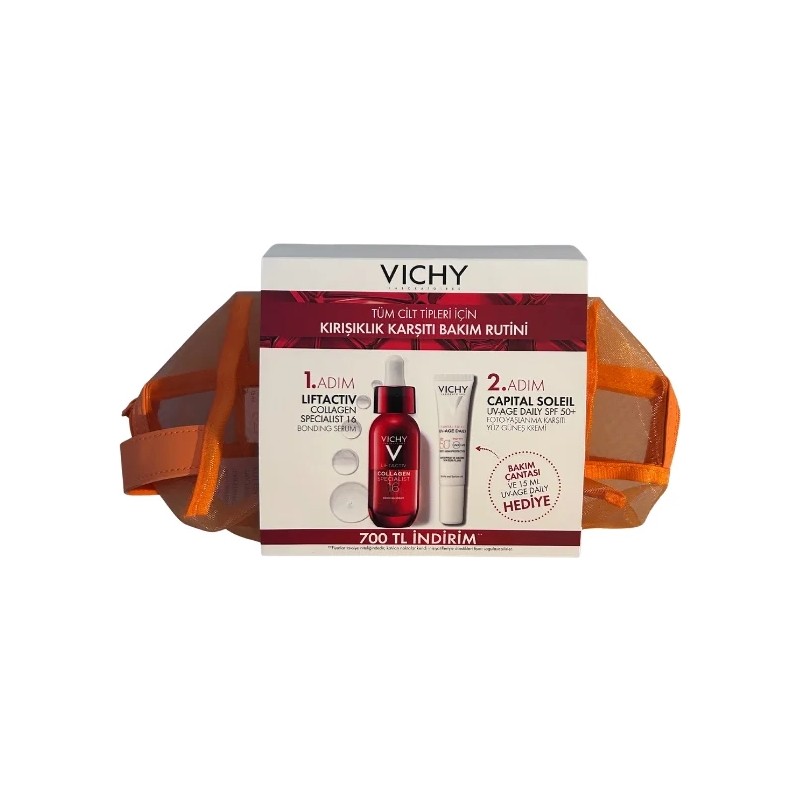 Vichy Liftactiv Collagen Specialist 16 Bonding Serum + Capital Soleil SPF50+ Güneş Kremi Çantalı Set