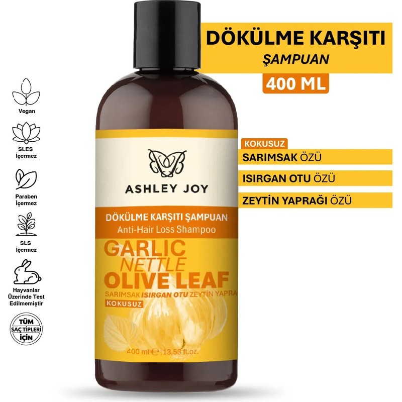 Ashley Joy Dökülme Karşıtı Güçlendirici Şampuan 400 ml Tüm Saç Tipleri için Parabensiz