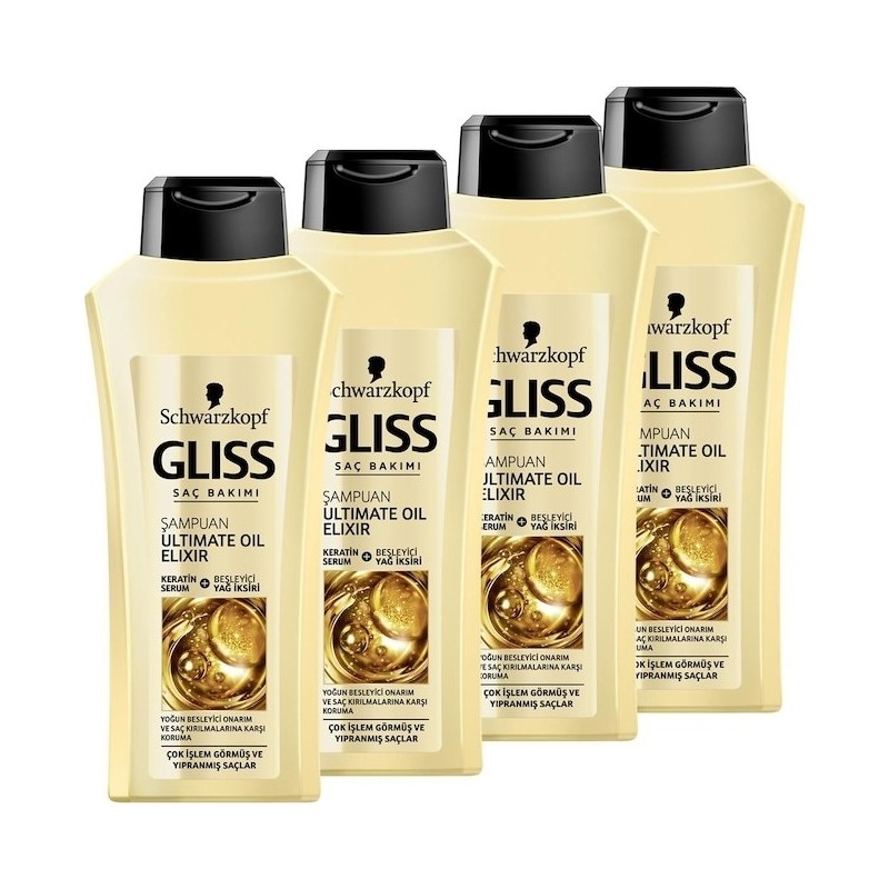 Gliss Ultimate Oil Elixir Besleyici Şampuan 500 ml x4 Kadınlar İçin İşlem Görmüş Saçlar