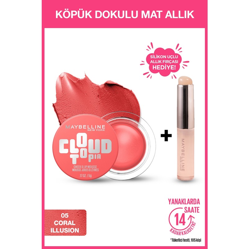 Maybelline New York Cloudtopia Köpük Dokulu Mat Allık 05 Coral Illusion & Allık Fırçası Hediyeli