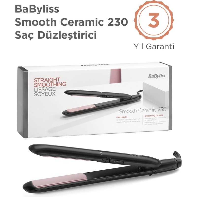 Babyliss Smooth Ceramic 25 mm 230 Derece 2 Isı Ayarlı Seramik Plaka Otomatik Kapanır Saç Düzleştirici ST241E