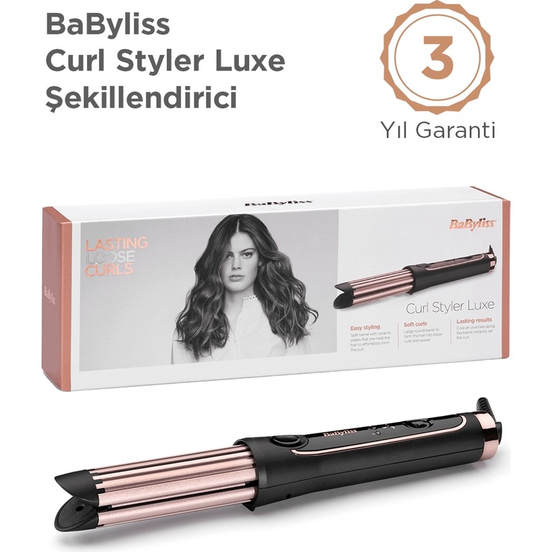 Babyliss Curl Styler Luxe 36 mm 200 Derece Kuvars Seramik Kaplama Plakalı Soğuk Hava Kanallı Saç Maşası C112E