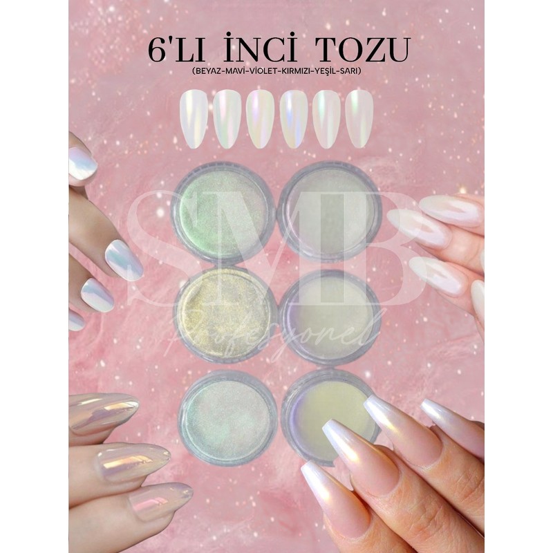 SMB Profesyonel Inci Tozu 6 Lı Paket Nail Art Kalıcı Oje Tırnak Süsleme