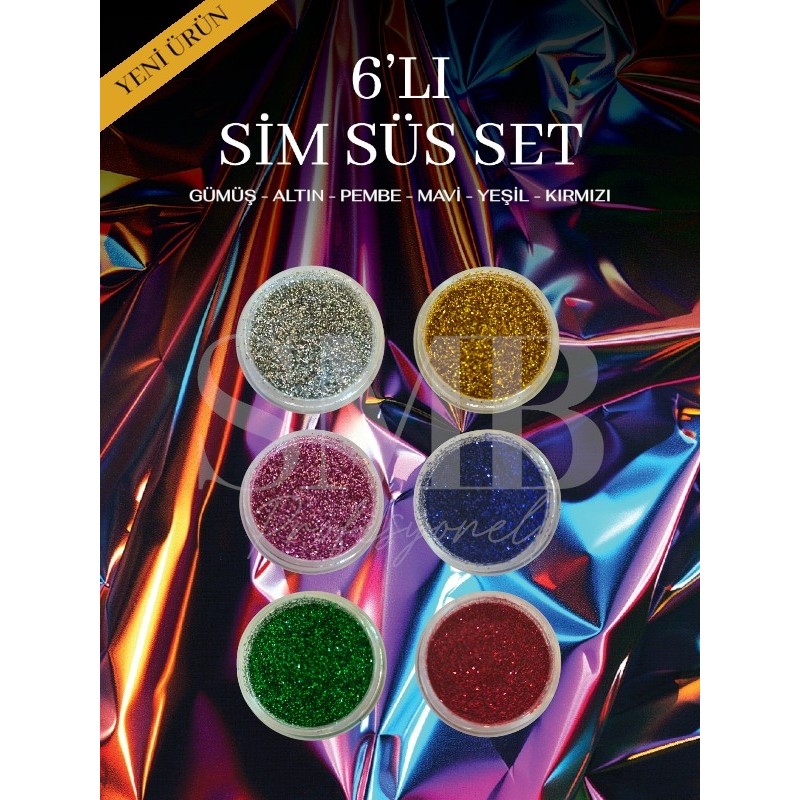 SMB Profesyonel Simli Tırnak Süsleme 6 Parça Kalıcı Oje Çok Renkli Sim Süs Seti