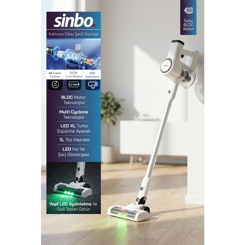 Sinbo SVC-8636 1L Toz Haznesi Olan Kablosuz Dikey Şarjlı 2200MAH Li-Ion BLDC Motor Teknolojisi ile Güçlü Emiş - Piinti Fiyat Karşılaştırması