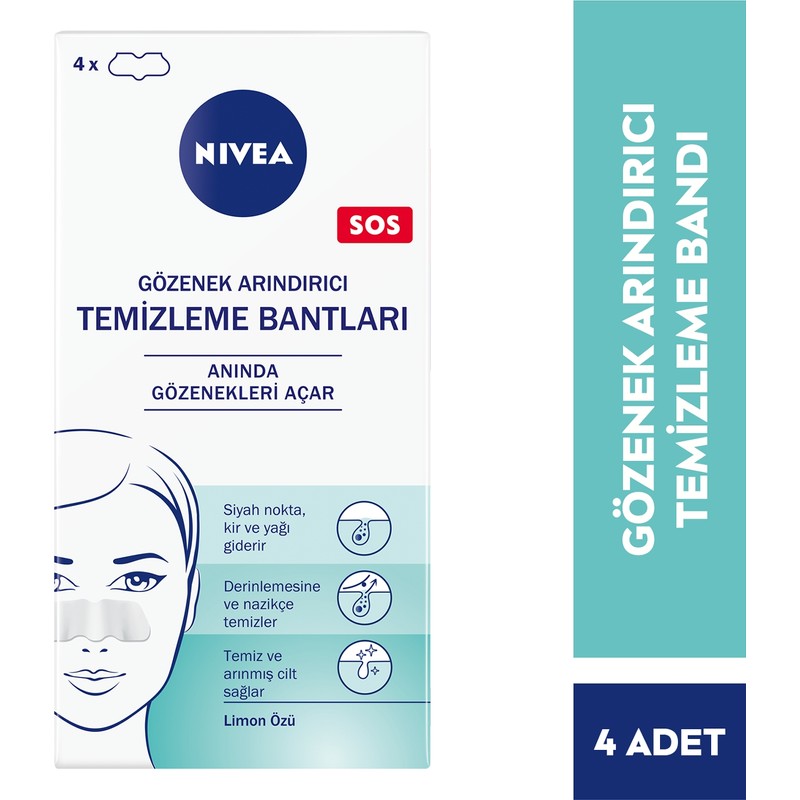Nivea T-Bölgesi Temizleyici Bant 4'lü Limon Özlü Tüm Cilt Tipleri İçin Derinlemesine Temizleyici