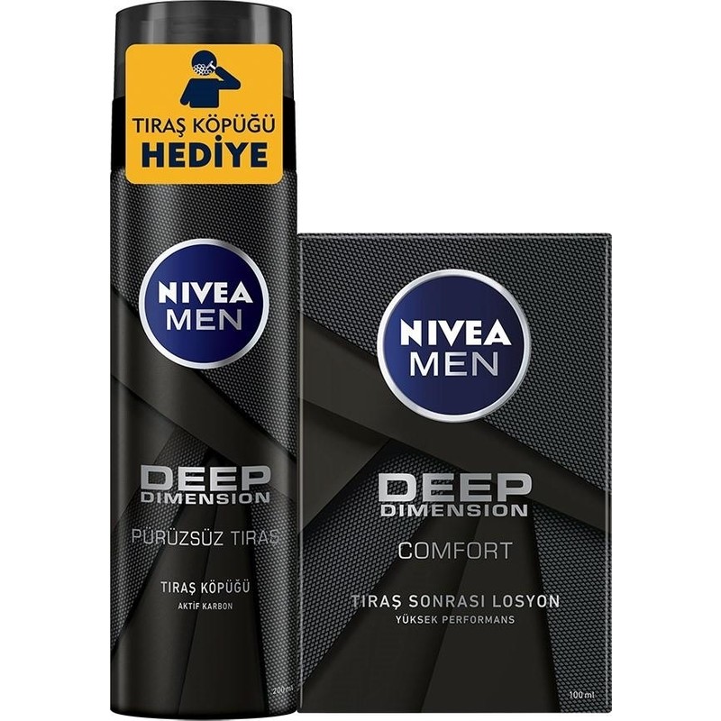 Nivea MEN Erkek Deep Dimension Tıraş Seti 200ml Tıraş Köpüğü ve 100ml Tıraş Sonrası Losyon Kaygan Tıraş