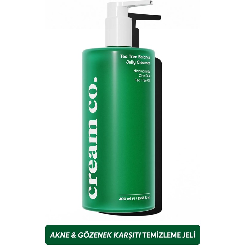 Cream Co. Akne & Siyah Nokta Karşıtı Yüz Temizleme Jeli | Niacinamide Çay Ağacı Yağı | 400 ML