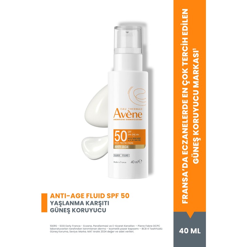 Avene Anti-Age Fluid Spf 50 Yaşlanma Karşıtı Uva, Uvb ve Mavi Işık Korumalı Renkli Güneş Kremi 40 ml
