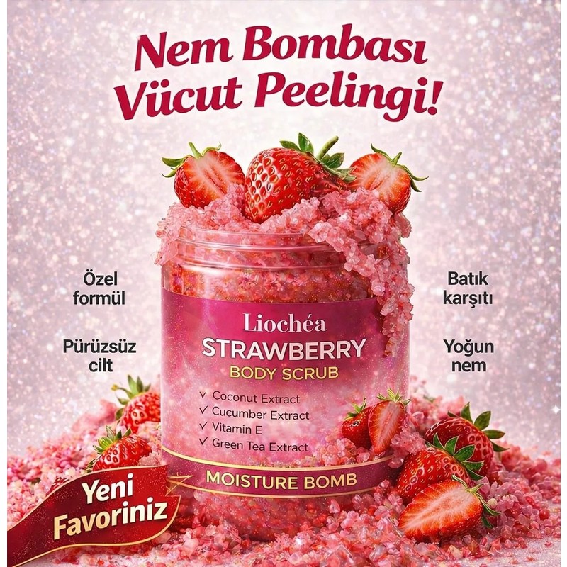 Liochea Çilek Özlü Body Scrub Besleyici Arındırıcı Batık Karşıtı Yoğun Nemlendirici Vücut Peelingi 300 gr