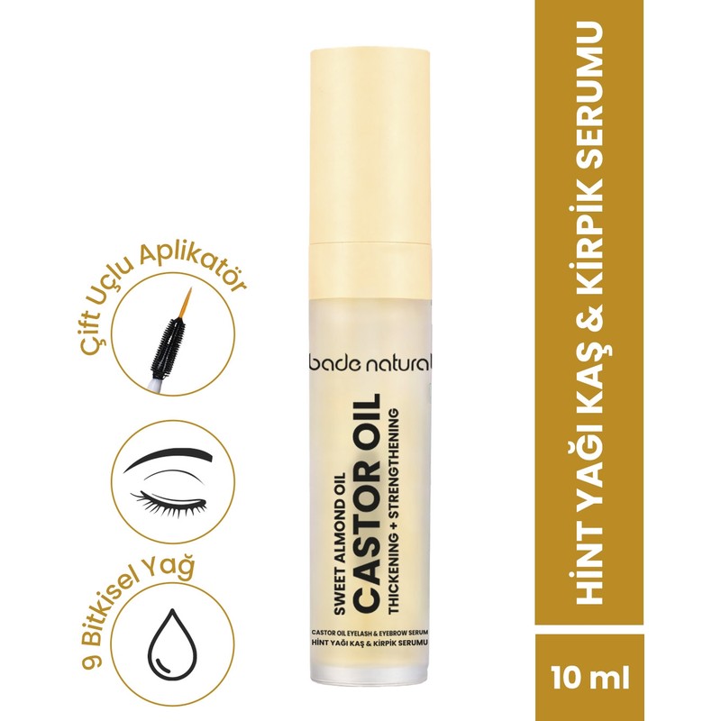 Bade Natural Ultra Hacim Veren Doğal Hint Yağı Kaş Kirpik Serumu Besleyici, Güçlendirici, Dolgunlaştırıcı 10 ml