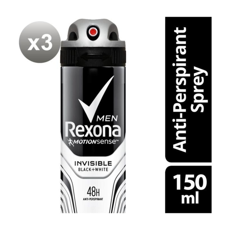 Rexona Invisible Black White Erkek Deodorant Sprey 150 ml x 3 48 Saat Etkili Koruma