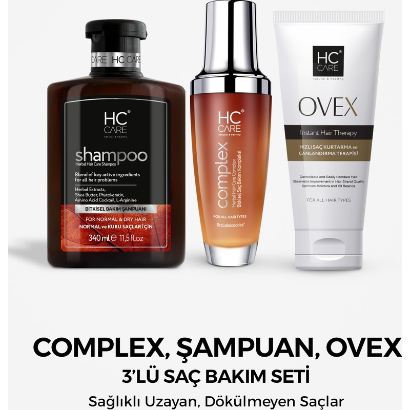 Hc Care Complex 3'lü Bitkisel Saç Bakım Seti, Şampuan ve Ovex ile Saç Güçlendirme 340 ml