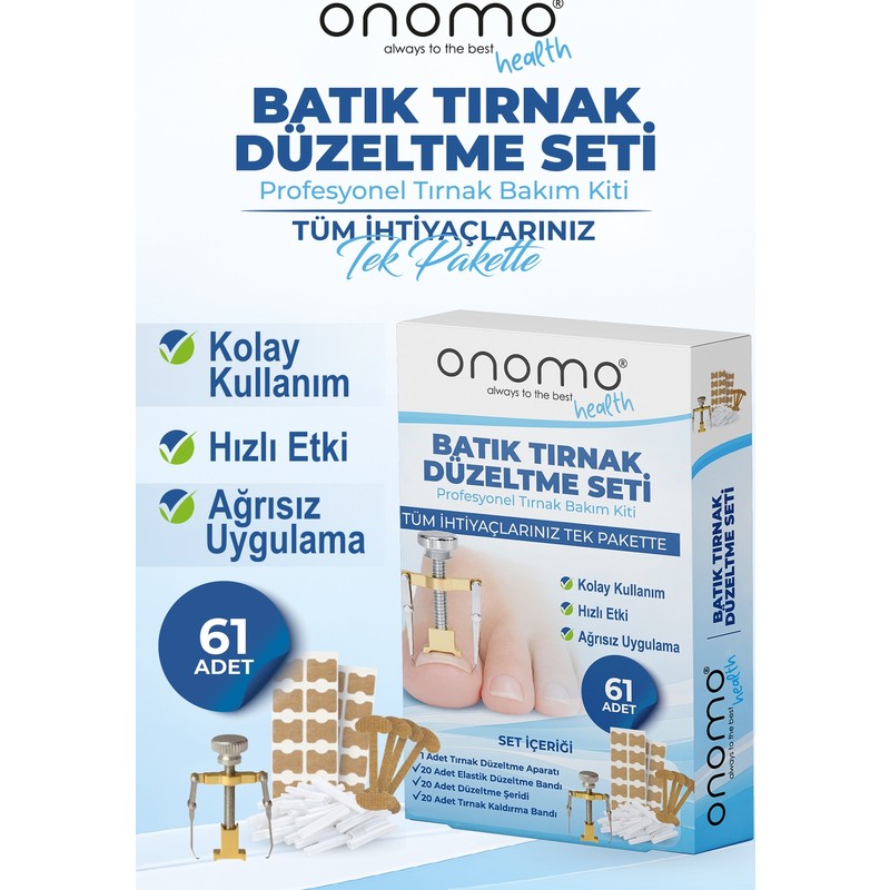 Onomo Health Batık Tırnak Düzeltme Seti 61 Adet Kolay Kullanım ve Hızlı Etki ile Profesyonel Tırnak Bakım Kiti