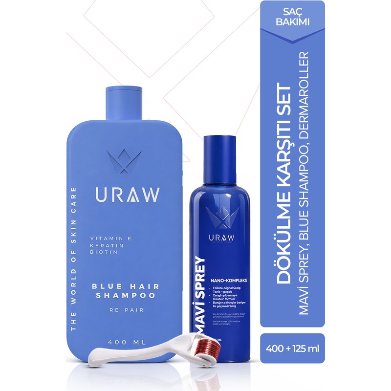 Uraw Dökülme Karşıtı & Saç Aktivasyonu Bakım Seti 400 ml Keratinli Mavi Şampuan ve Sprey