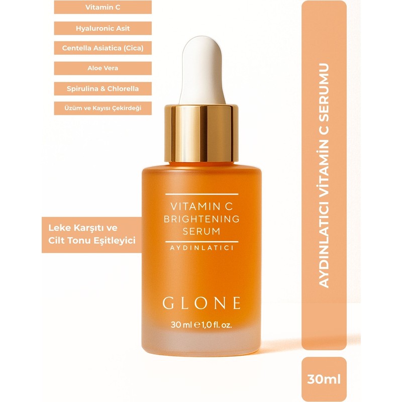 Glone C Vitamini Aydınlatıcı Yüz Serumu | 30ml | Leke Karşıtı, Cilt Tonu Eşitleyici ve Işıltı Veren Formül