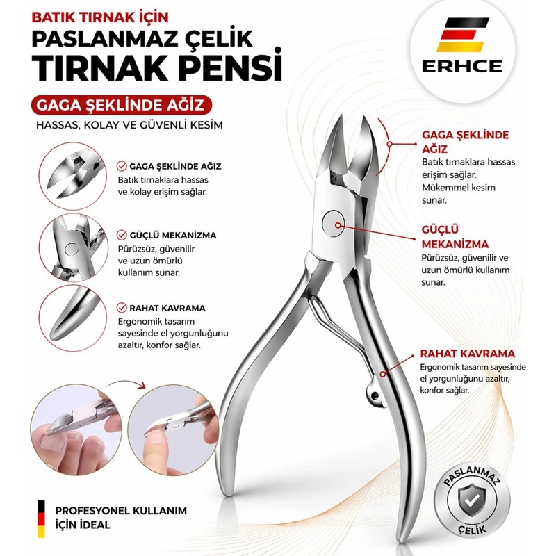 ERHCE Batık Tırnak Için Paslanmaz Çelik Gaga Uçlu Tırnak Kesim Pensi – Solingen Ocean Pedikür Makası