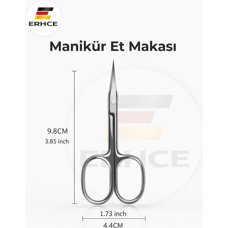 ERHCE Manikür Tırnak Et Makası Solingen Ocean Paslanmaz Çelik Bileyli Keskin Kavisli Ağız