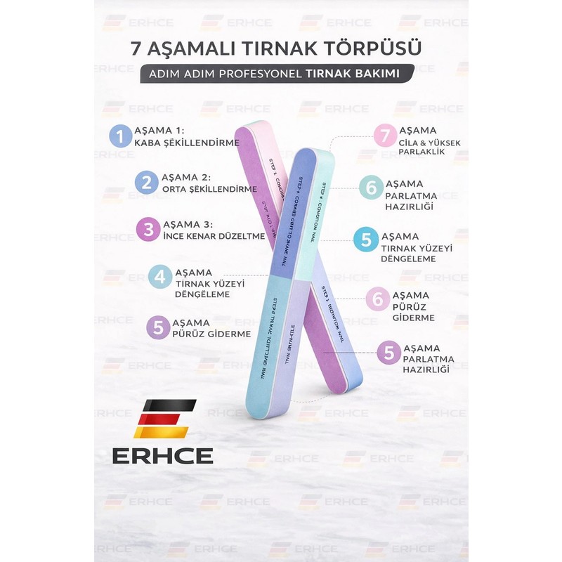 ERHCE 7 Aşamalı Buffer Tırnak Törpüsü Renkli Profesyonel Tırnak Bakımı İçin Özel Tasarım