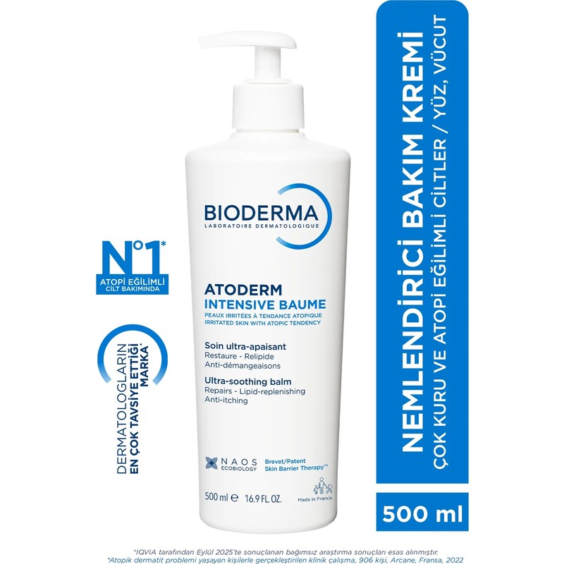 Bioderma Atoderm Intensive Balm Çok Kuru Atopi Eğilimli Cilt Nemlendirici Krem Yetişkin, Çocuk 500 Ml