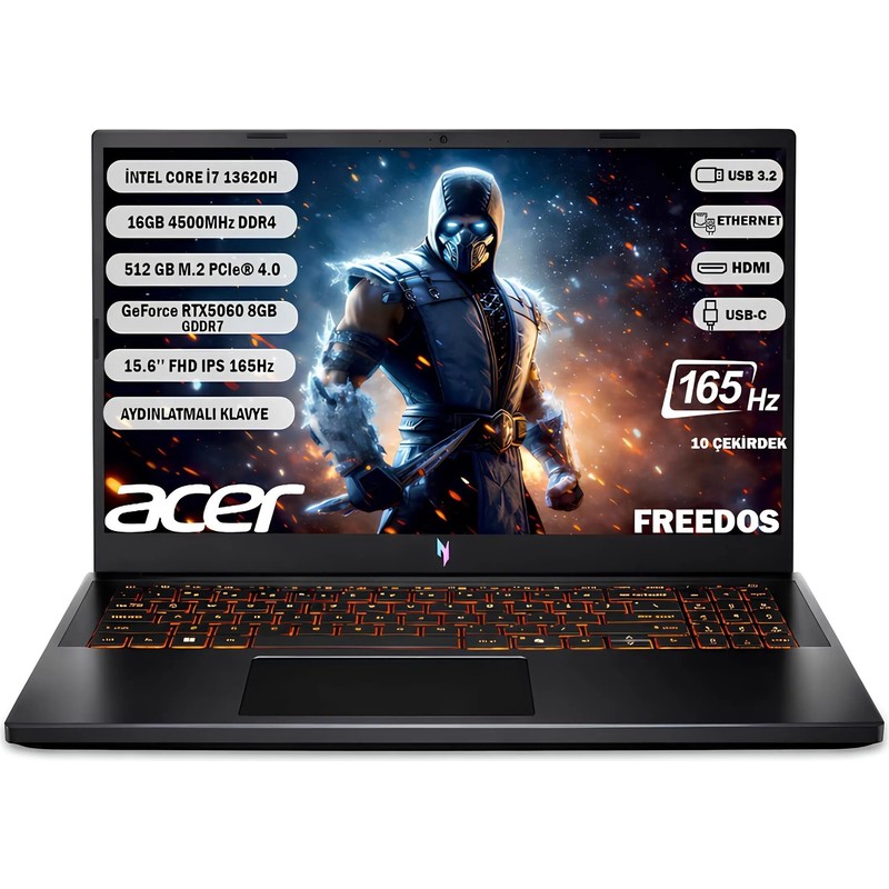 Acer Nitro V 15 ANV15-52 Intel Core i7 13620H 16GB 512GB SSD RTX5060 Freedos 15.6'' 165Hz Taşınabilir Bilgisayar NH.QZ8EY.002 - En Uygun Fiyatlarla Piinti'de