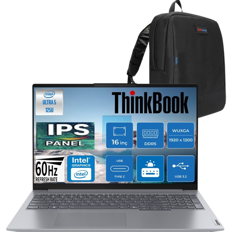 Lenovo Thinkbook 16 G7 Iml Intel Ultra 5 125U 16GB Ddr5 512GB SSD Intel® Aı Boost 16" Wuxga 300NITS IPS Windows 11 Pro Taşınabilir Bilgisayar 21MS005KTR + Cimete Çanta - En Uygun Fiyatlarla Piinti'de