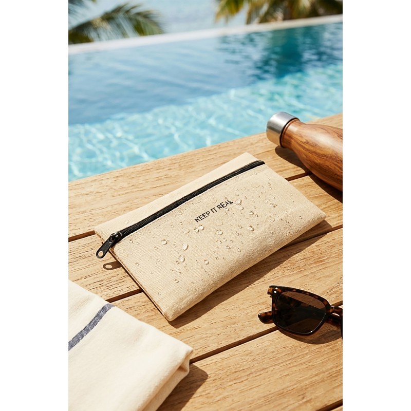 Ocean Home Textile Termal Astarlı Jüt Keten Makyaj Çantası 22 x 14 cm