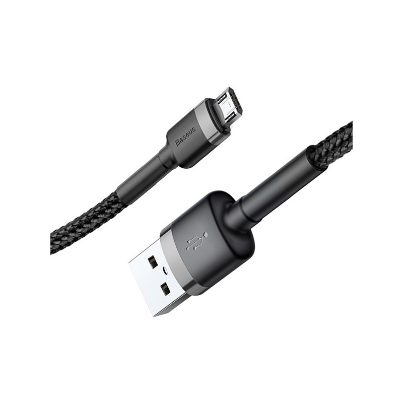 Baseus Cafule 1 m USB to Micro USB 2.4A Şarj Kablosu Gri-Siyah Hızlı Şarj Destekli