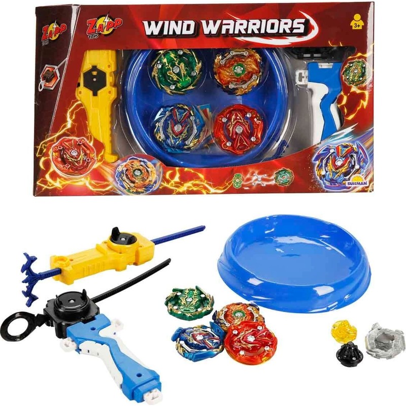 PopŞeker Rüzgar Savaşçıları 4’lü Topaç (Beyblade) Seti - Metal Başlıklı Fırlatıcılı Arena Seti
