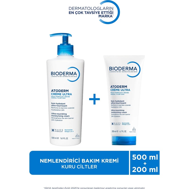 Bioderma Atoderm Cream Ultra Normal ve Kuru Ciltler İçin Nemlendirici Yüz, Vücut Bakım Kremi 500 ml + 200 ml