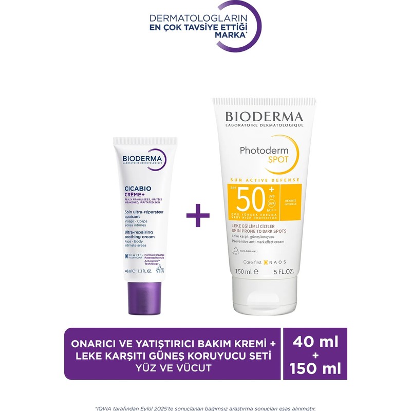 Bioderma Onarıcı, Yatıştırıcı Bakım Kremi & Leke Karşıtı Yüksek Korumalı Yüz Ve Vücut Güneş Kremi 2'Li Set