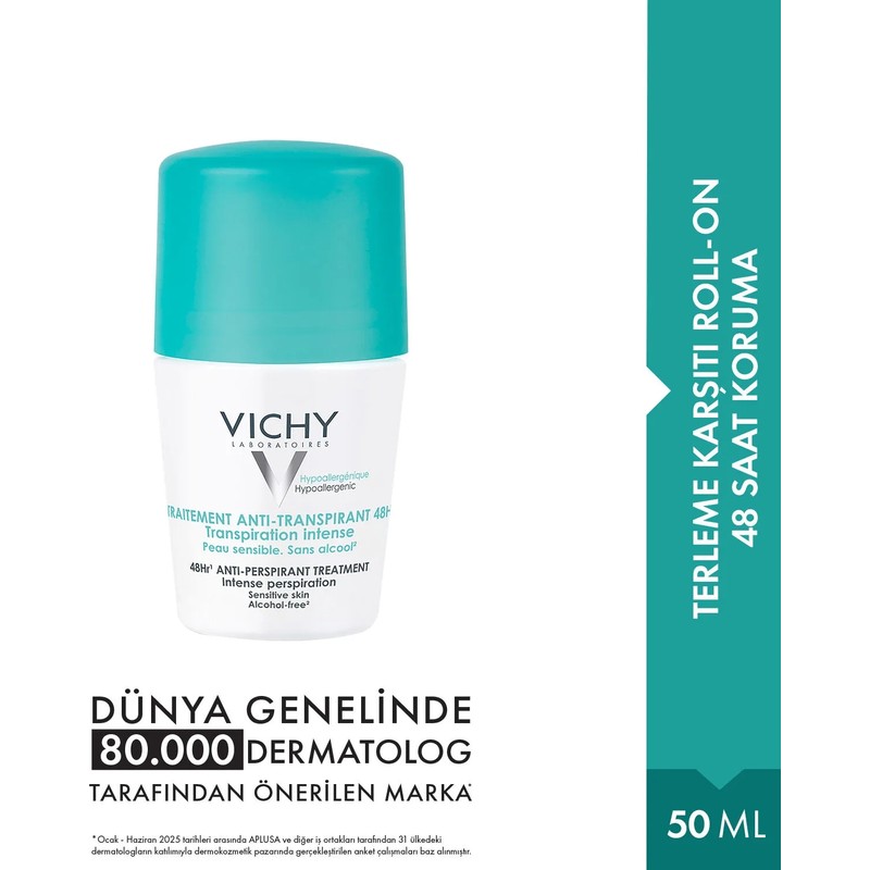 Vichy Kokusuz Unisex Roll-on Deodorant 50 ml – Hipoalerjenik, Alkol ve Paraben İçermeyen 48 Saat Etkili Koruma