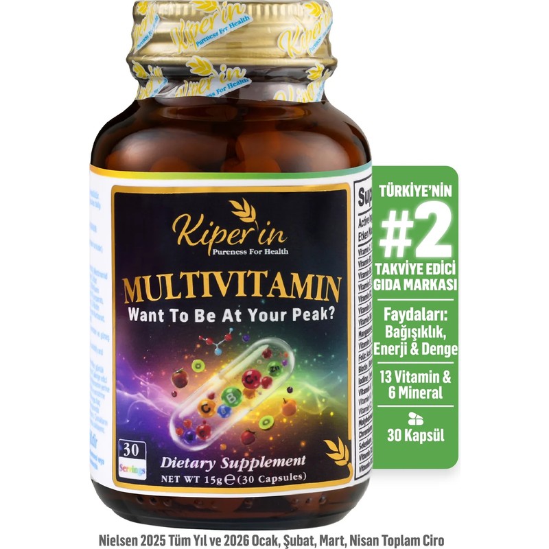 Kiperin Multivitamin 30 Kapsül | 13 Vitamin & 6 Mineral | Cilt, Saç, Tırnak & Enerji Türkiye Menşeli