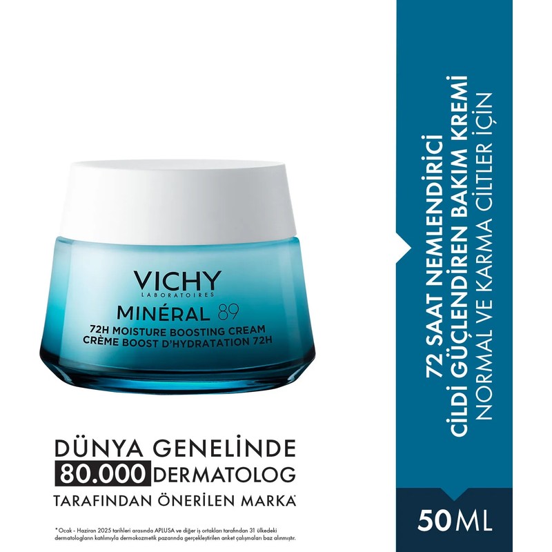 Vichy Mineral 89 Cildi Güçlendiren 72 Saat Nemlendirici Bakım Kremi, Normal ve Karma Ciltler 50ML