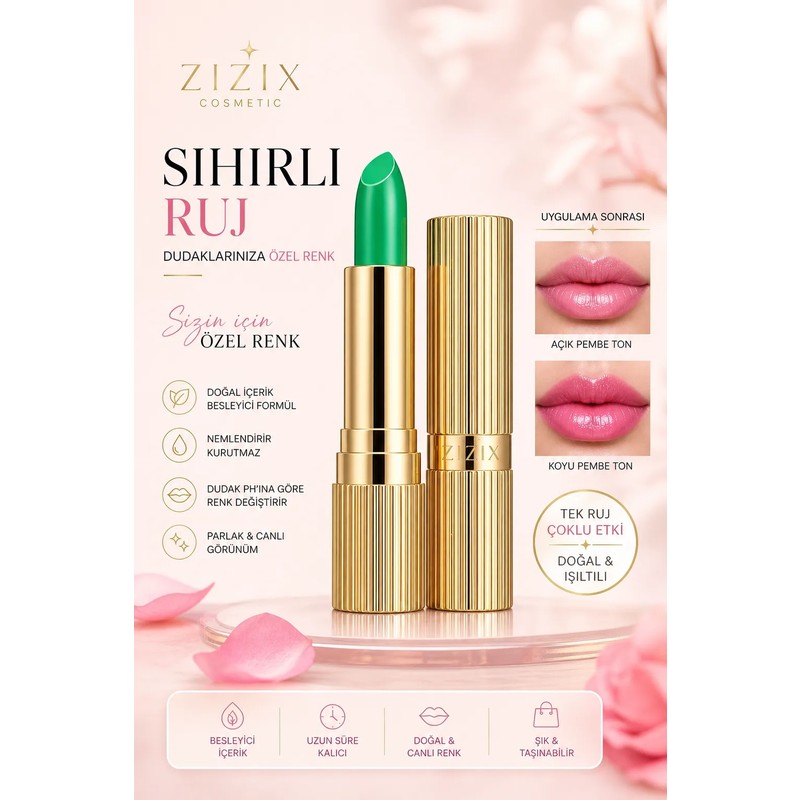 Zizix Sihirli Ruj Renk Değiştiren Kalıcı Pembe Ruj