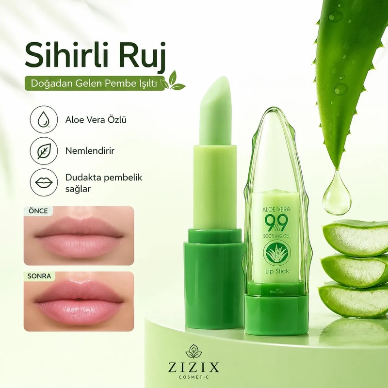 Zizix Aloe Vera Özlü Renk Değiştiren Sihirli Ruj