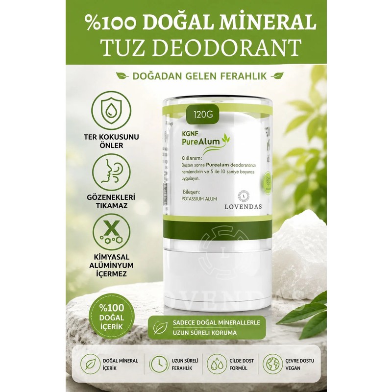 Lovendas Kristal Tuz Deodorant 120 gr %100 Doğal Mineral Purealum Roll On