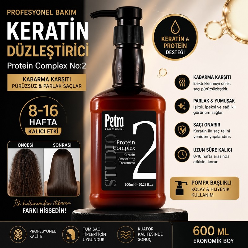 Petra Protein Complex No 2 Keratin 600 ml | Brezilya Fönü Düzleştirici | Kalıcı Saç Bakım Botox