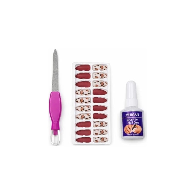 Assess Store Profesyonel Takma Tırnak Kit Yapıştırıcılı Press On Nail Set Kolay Tak Çıkar Dayanıklı Manikür Aksesuarı,tam Set Takma Tırnak Manikür Kiti Yapıştırıcı ve Törpülü Hazır Tırnak Seti Ev (Kırmızı-Beyaz)