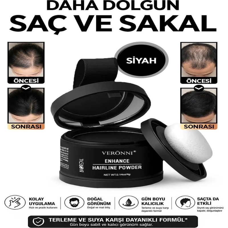 Bioreal Saç Dolgunlaştırıcı Siyah Pudra | Seyrek Sakal Saçlar Için Saç Fiberi | Beyaz Kapatıcı