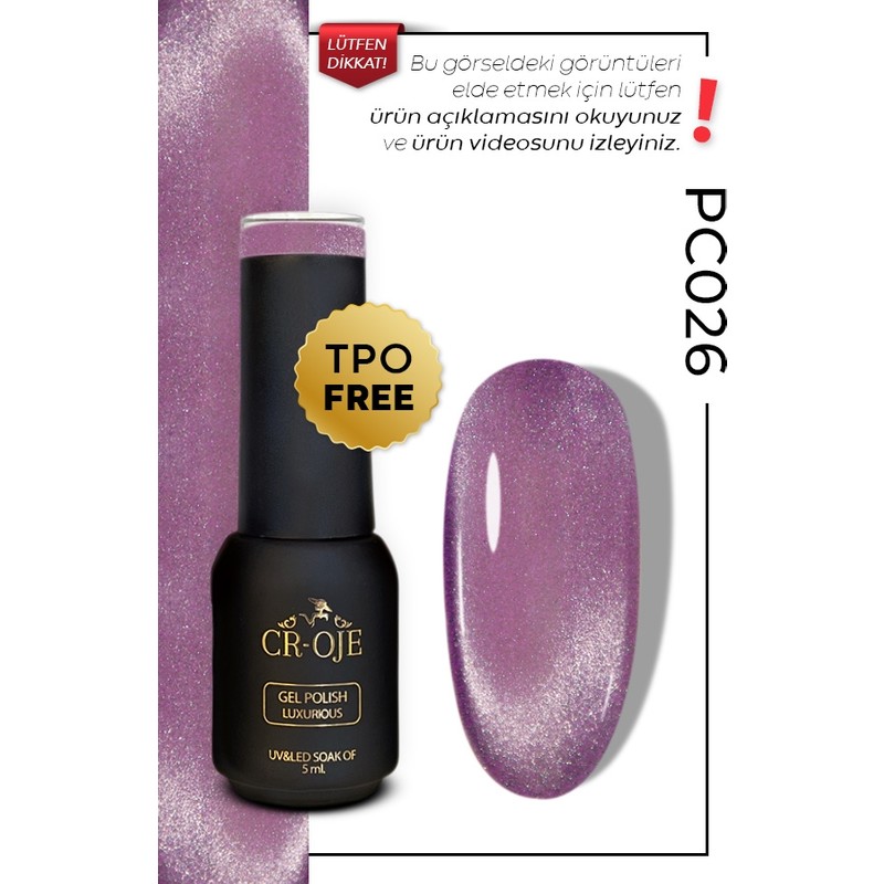 Cr-Oje Kalıcı Oje Korean Cat Eye, Inci Tanecikli Manyetik Cat Eye / Kedi Gözü PC026 (5 ML)