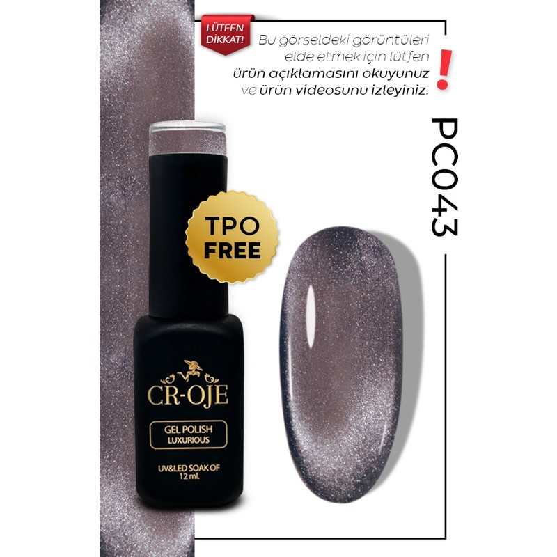 Cr-Oje Kalıcı Oje Korean Cat Eye, Inci Tanecikli Manyetik Cat Eye / Kedi Gözü PC043 (12 ML)