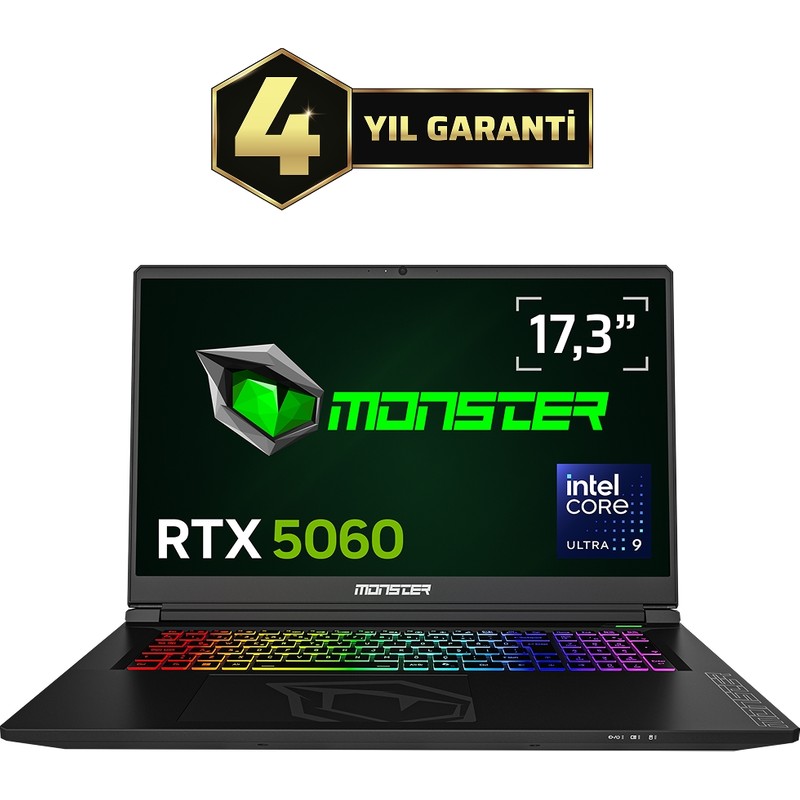 Monster Tulpar T7 V26.4.4 Intel Core Ultra 9 185H 16 GB RAM 1 TB SSD 8 GB RTX 5060 FreeDOS 17,3" FHD 144 Hz Oyun Bilgisayarı - En Uygun Fiyatlarla Piinti'de